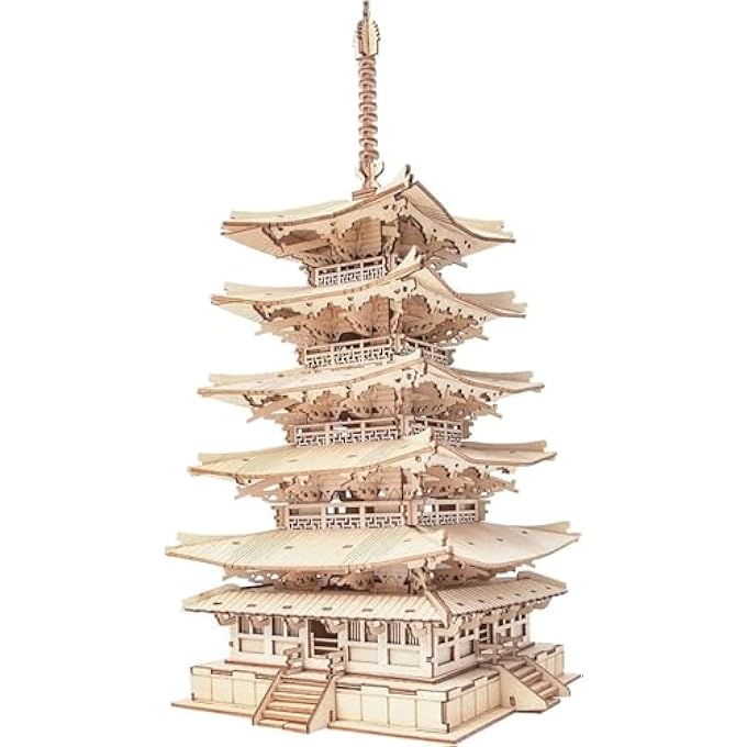 ROKR 3D PUZZLE MODEL BUILDING KIT MADE OF WOOD - DIY WOODEN PUZZLE MODEL KIT FOR ADULTS AND CHILDREN - CHRISTMAS BIRTHDAY GIFTS FOR MEN AND WOMEN - FIVE-STORY PAGODA - Image 1